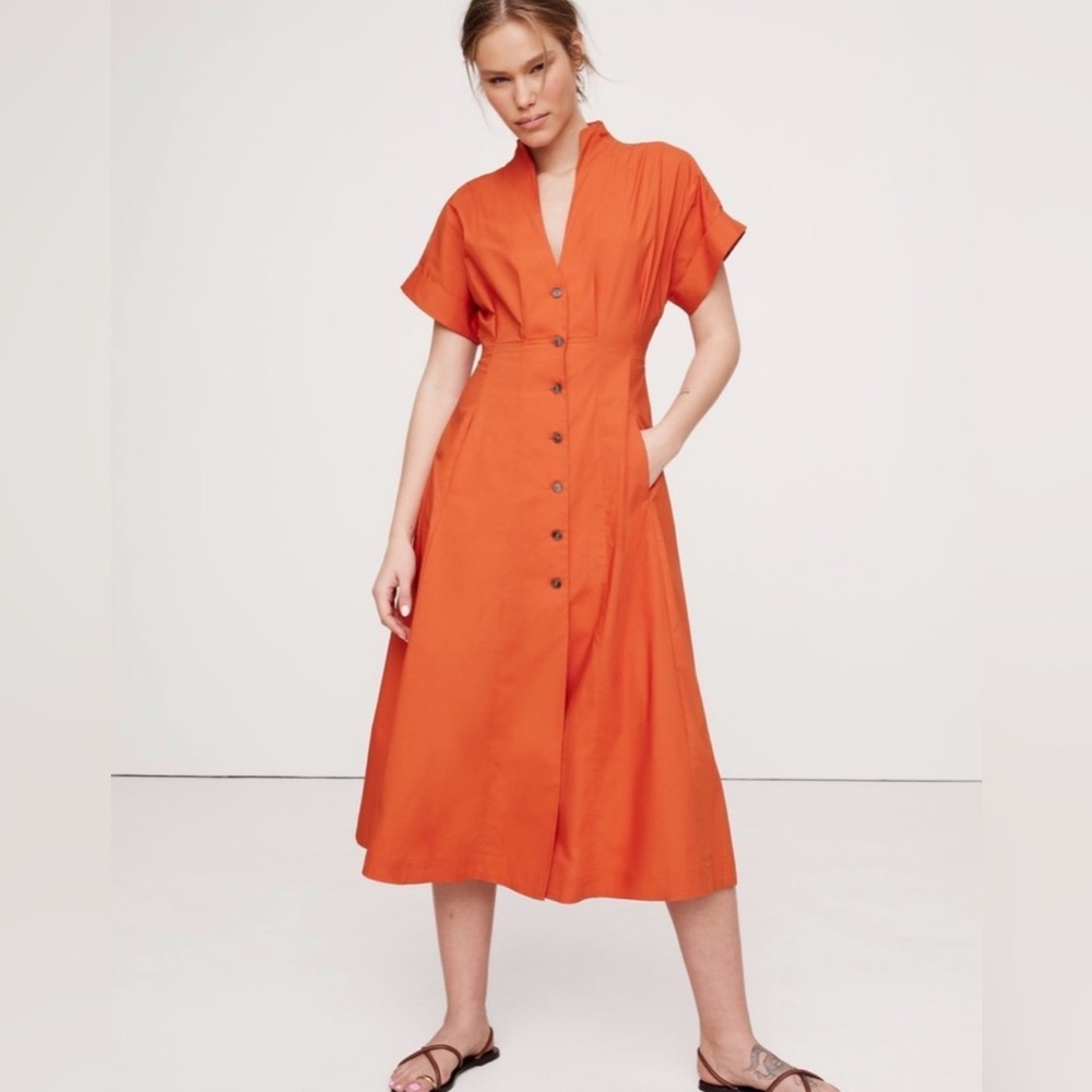 Banana Republic Cotton Poplin Shirt Dress Sunset Orange Size 10 Petite